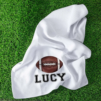 Personalised 100% Cotton Baseball Football Name Waffle Towel with Hanging Clip Birthday Gift for Sport Lover