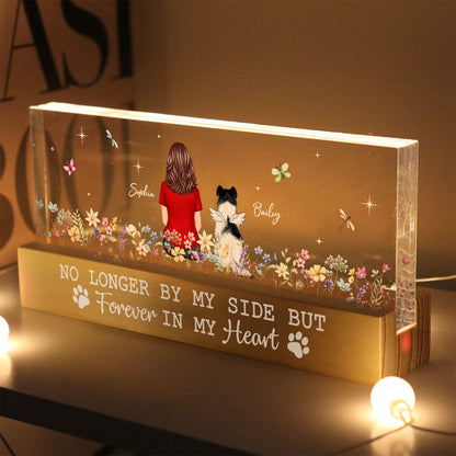 Forever In My Heart Dog Cat Memorial Floral Sympathy Gift Memorial Keepsake Personalized Acrylic Block LED Night Light