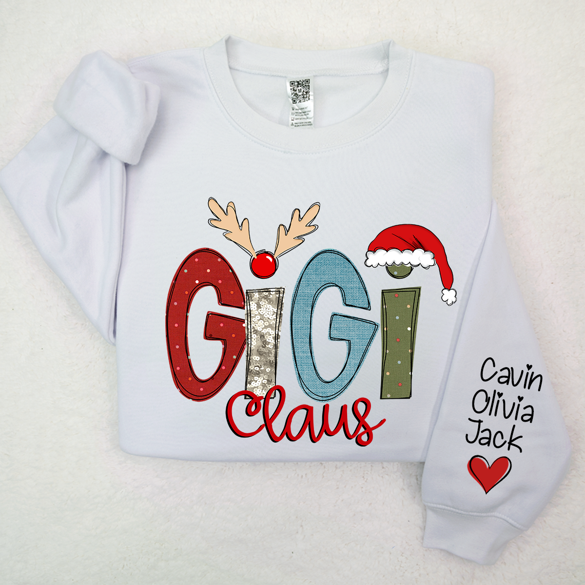 Custom Gigi Claus Sweatshirt, Christmas Grandma Claus With Grandkids Sweatshirt