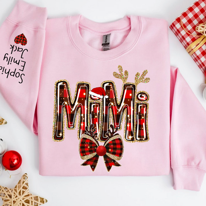 Custom Coquette Bow Christmas Sweatshirt for Grandma, Perfect Gift for Gigi and Grandkids