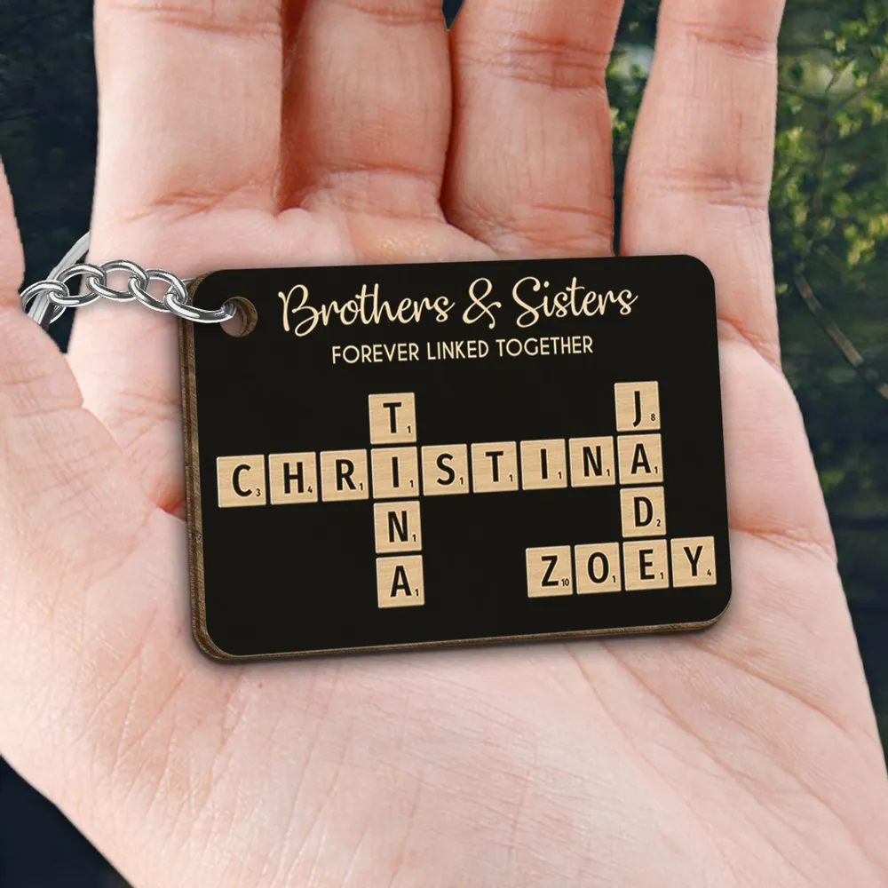 Brothers & Sisters Forever Linked Together Crossword Puzzle Art Personalized Acrylic Keychain, Christmas Gift For Brothers, Sisters, Siblings, Family