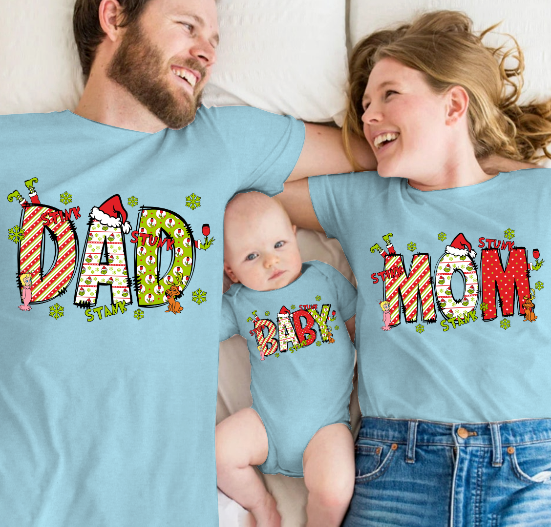 Family outfit matching set mom dad,Custom Nickname Family, Merry Christmas 2024 T-Shirt