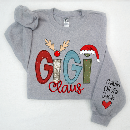 Custom Gigi Claus Sweatshirt, Christmas Grandma Claus With Grandkids Sweatshirt