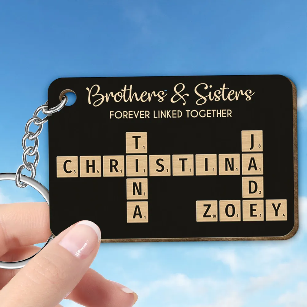 Brothers & Sisters Forever Linked Together Crossword Puzzle Art Personalized Acrylic Keychain, Christmas Gift For Brothers, Sisters, Siblings, Family