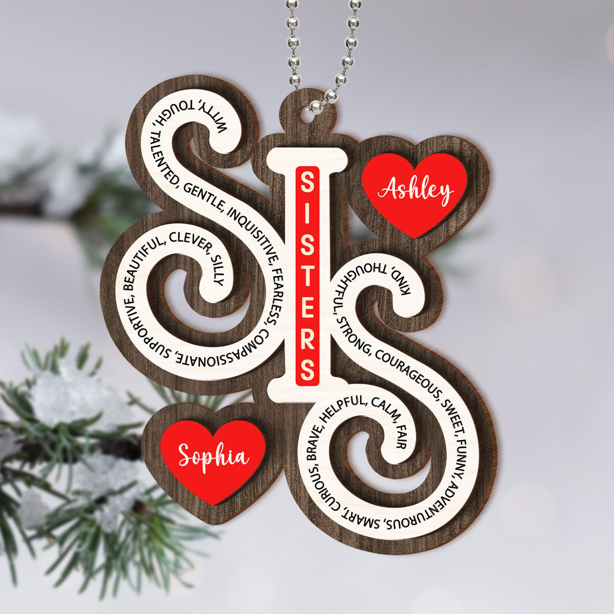 Sister Christmas 2-Layer Wooden Ornament 2024 Personalized Gifts for Sisters, Best Friends, Siblings