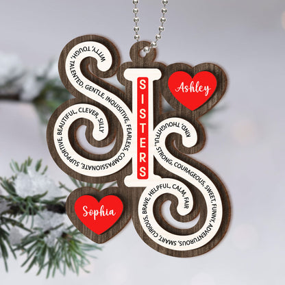 Sister Christmas 2-Layer Wooden Ornament 2024 Personalized Gifts for Sisters, Best Friends, Siblings