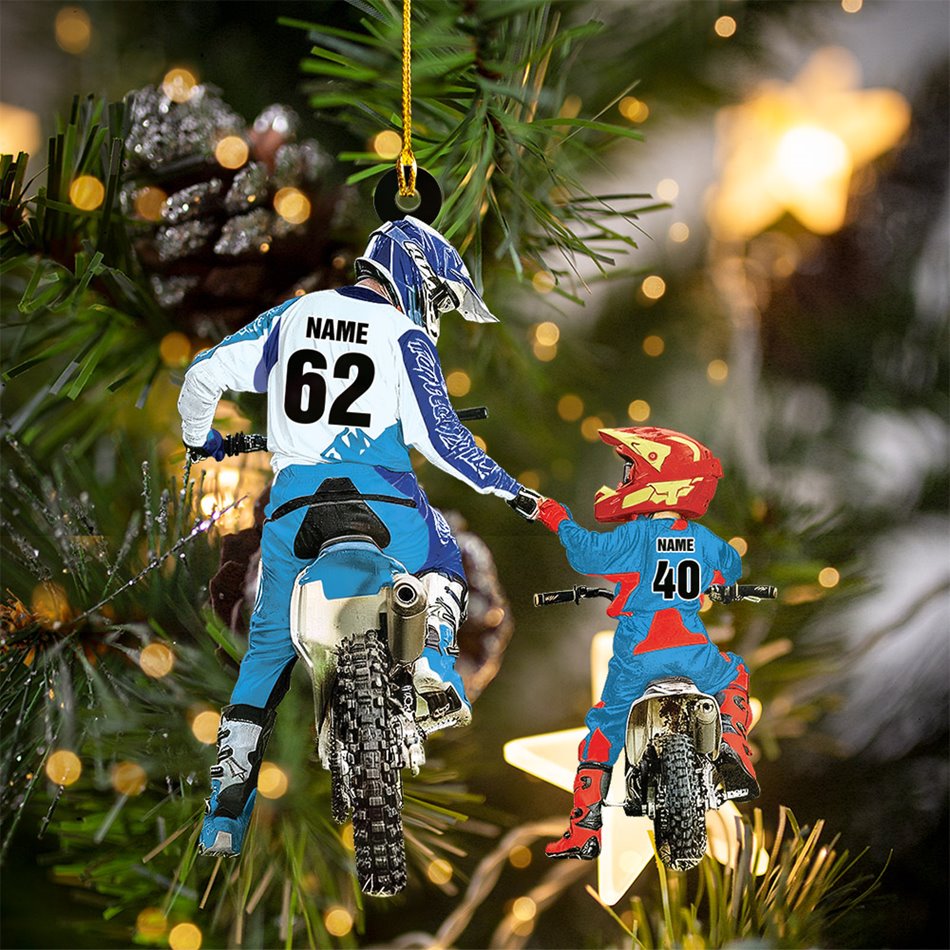 Personalized Motocross Racer Ornament Dad And Kid Motocross Lovers Christmas Ornament H2511