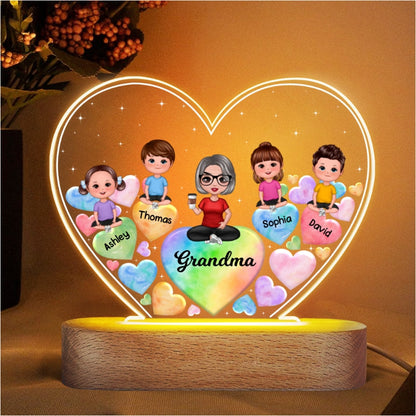 Grandma Grandkids Hearts In Heart Personalized Heart Acrylic LED Night Light