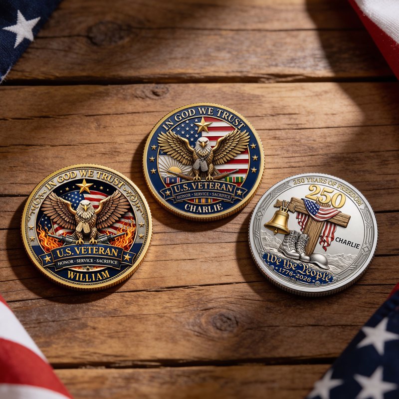 U.S. Veteran 250 Years Freedom Eagle 2D Flat - Personalized Commemorative Keepsake Coin