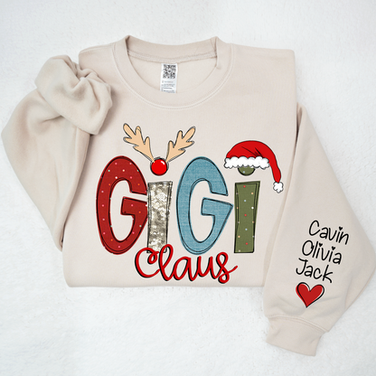 Custom Gigi Claus Sweatshirt, Christmas Grandma Claus With Grandkids Sweatshirt