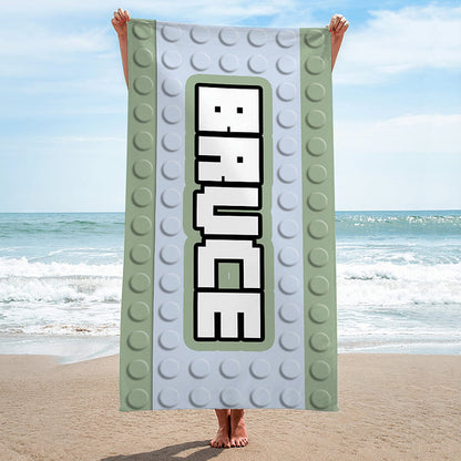 Personalized Colorful Pixel Building Blocks Quick Dry Oversized Microfiber Beach Towel with Name Summer Travel Essentials Birthday Gift for Boys Girls