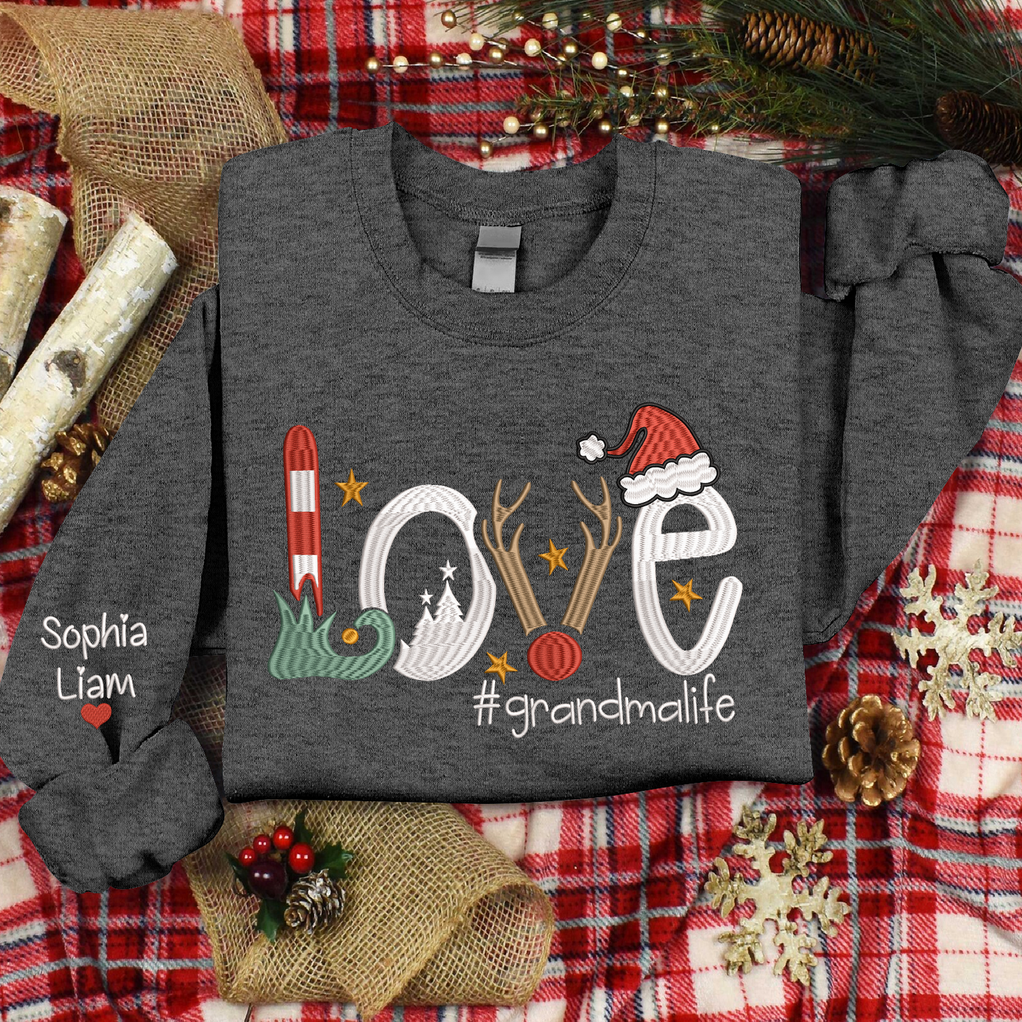 Embroidered Christmas Love Custom Gradma And Kids, Merry Christmas Gift For Grandma