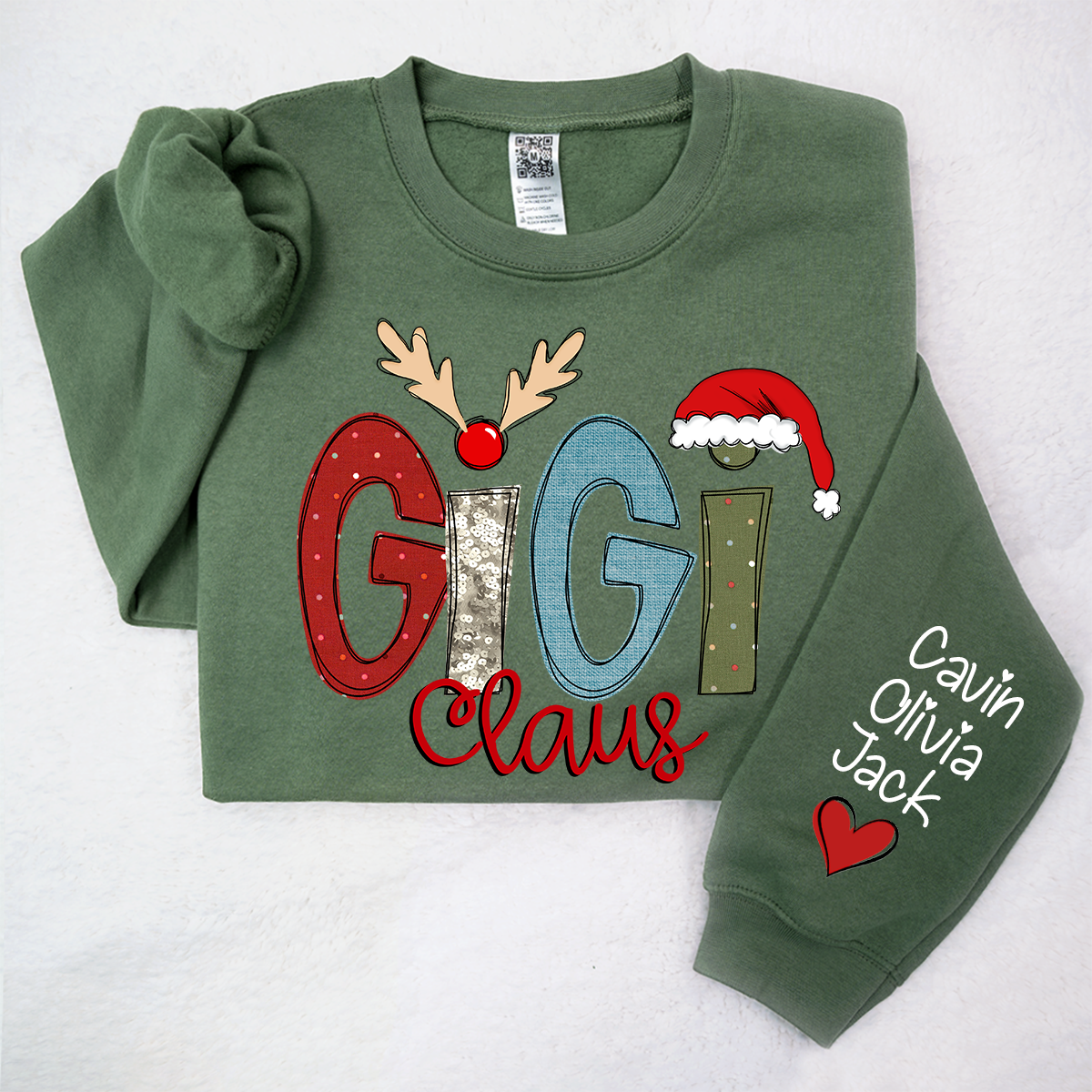 Custom Gigi Claus Sweatshirt, Christmas Grandma Claus With Grandkids Sweatshirt