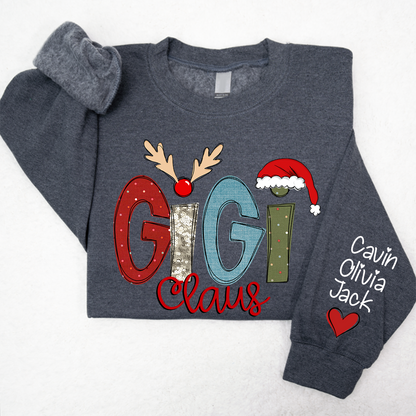 Custom Gigi Claus Sweatshirt, Christmas Grandma Claus With Grandkids Sweatshirt