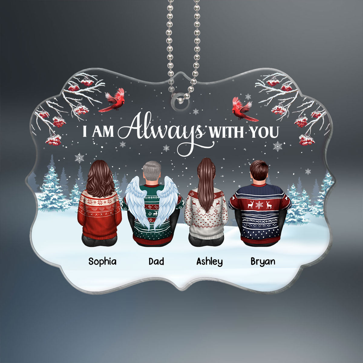 Berry Tree In Snow Family Memorial Remembrance Gift Keepsake Personalized Acrylic Ornament