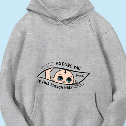 Personalized Maternity Shirt, Excuse Me Is It Yet, Pregnancy Announcement, Expecting Parents