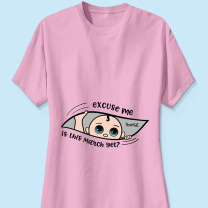 Personalized Maternity Shirt, Excuse Me Is It Yet, Pregnancy Announcement, Expecting Parents