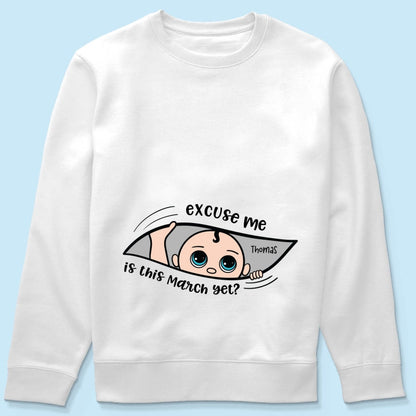 Personalized Maternity Shirt, Excuse Me Is It Yet, Pregnancy Announcement, Expecting Parents