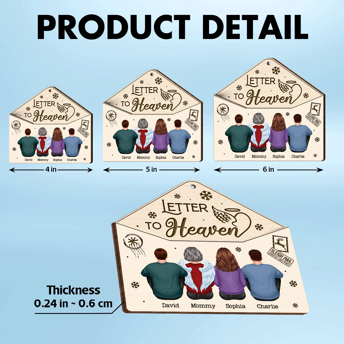 Letter To Heaven Family Sitting Memorial Personalized 3-Layer Wooden Ornament