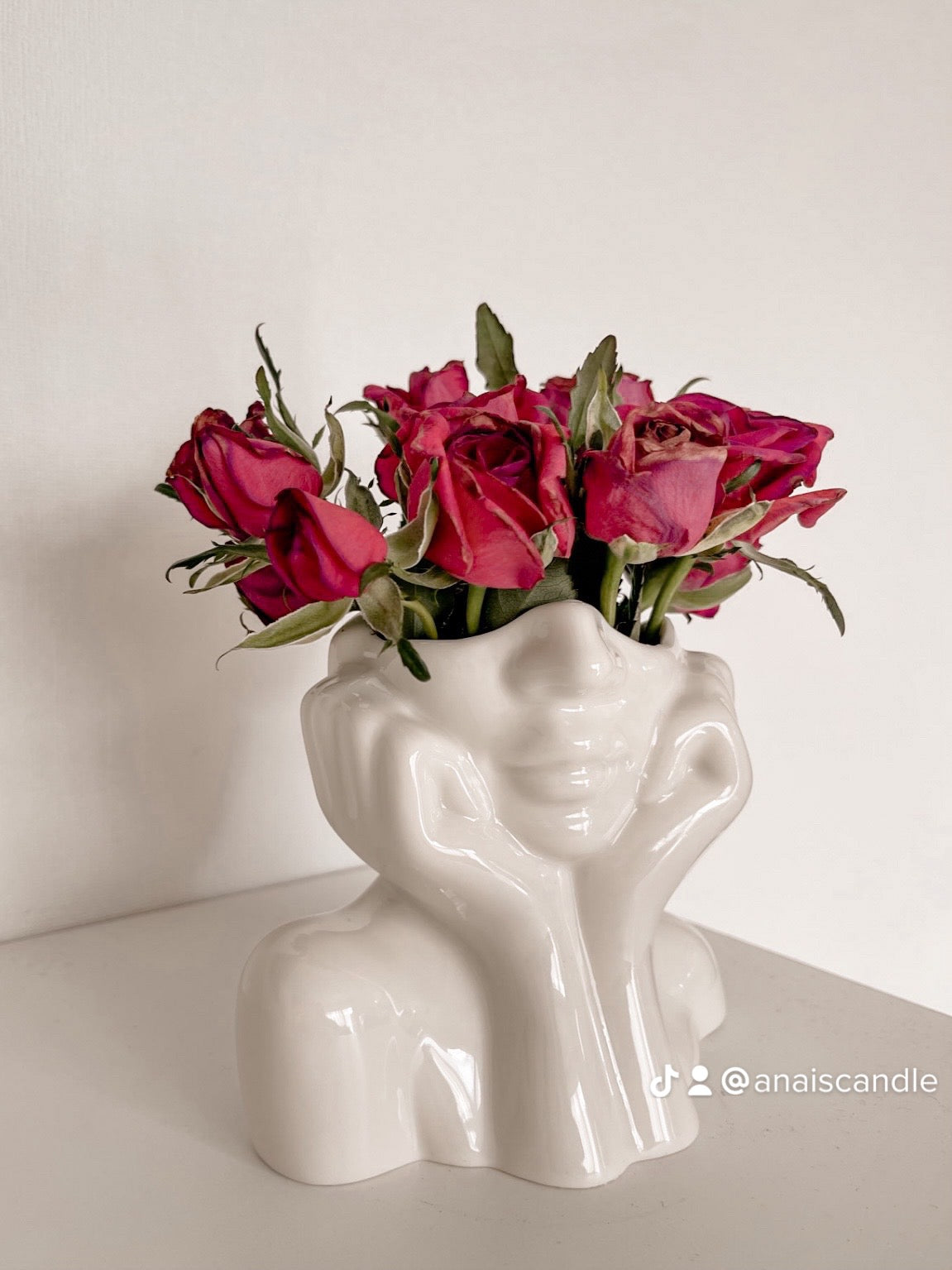 “Her” & Angelica Ceramic Vase Set of 2 with red and pink roses.