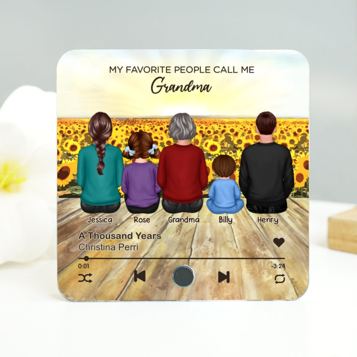 My Favorite People Call Me Nana Sunflower Field Personalized Music Fridge Magnet, Perfect Mother's Day Gift For Nana, Grandma