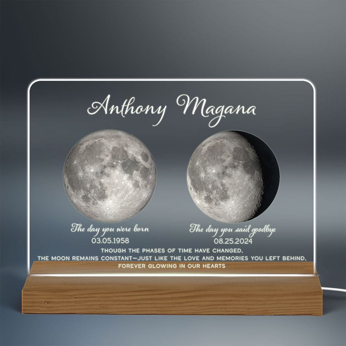Memorial Keepsake Lost Loved One Moon Phase Art Sympathy Gift Personalized Acrylic Plaque With LED Night Light