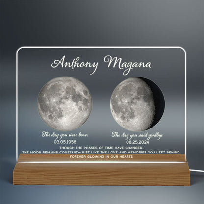 Memorial Keepsake Lost Loved One Moon Phase Art Sympathy Gift Personalized Acrylic Plaque With LED Night Light