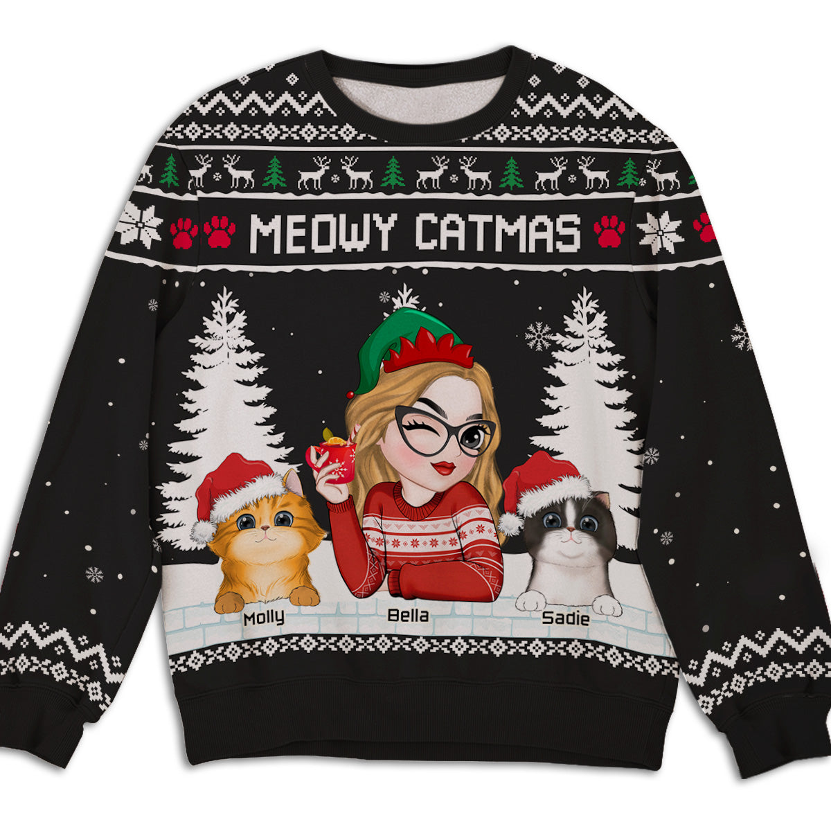 Meowy Catmas To My Mom Dad - Personalized Custom All-Over-Print Sweatshirt