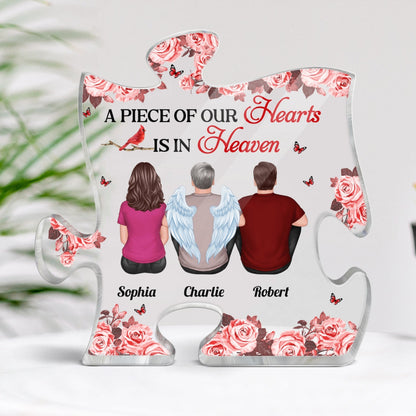 Roses Cardinal A Big Piece Of My Heart In Heaven Family Memorial Remembrance Gift Personalized Puzzle Acrylic Plaque