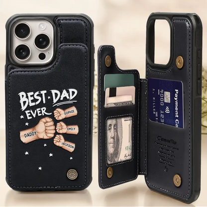 Best Dad Grandpa Ever Fist Bump - Personalized Leather Flip Wallet Phone Case
