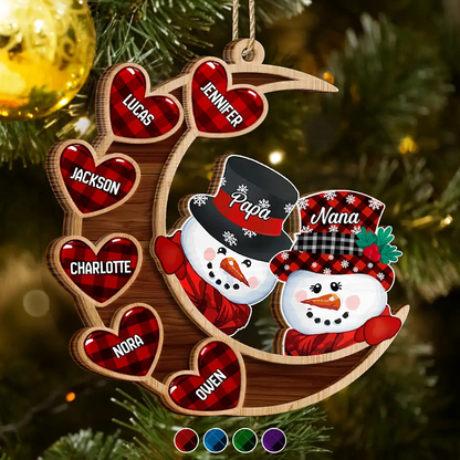 Papa Nana Snowman Family Christmas Grandparents - Personalized Wooden Ornament