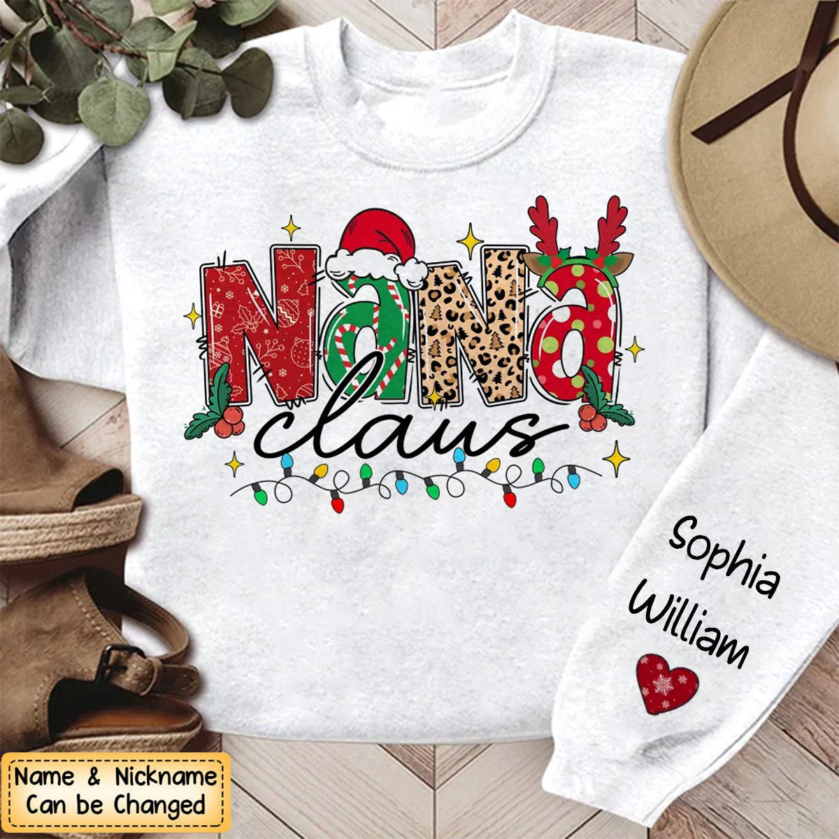 Grandma's Love Fills Christmas With Joy - Family Personalized Unisex Sweatshirt With Design On Sleeve