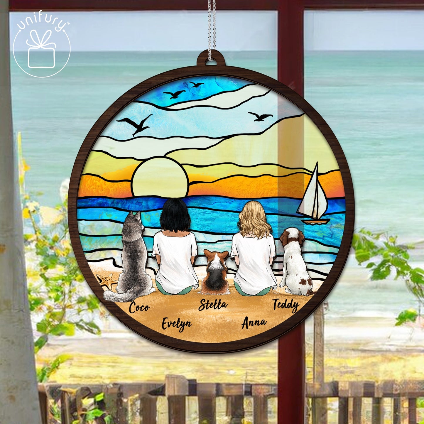 Beach Suncatcher Ornament Gifts, Personalized Christmas Gifts For Dog Cat Lovers, Dog Mom, Dog Dad