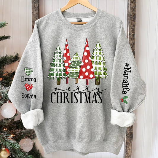 Christmas Tree Sweatshirt, Custom Nana And Kids Merry Christmas, Grandma Gift TH Sweatshirt