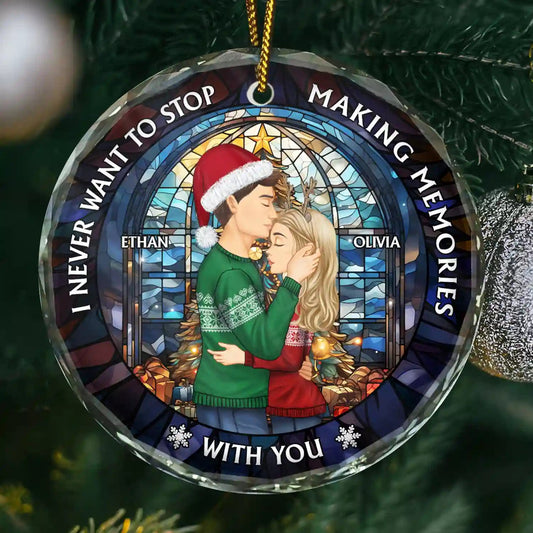 Christmas Couple Sideview Stained Acrylic Making Memories - Personalized Circle Acrylic Ornament