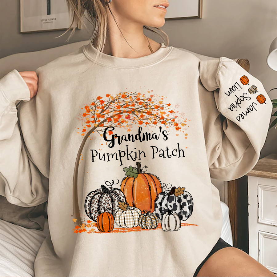 Grandma's Pumpkin Patch Autumn Sweatshirt, Custom Grandma & Kids Fall Autumn, Grandma Gift TH Sweatshirt