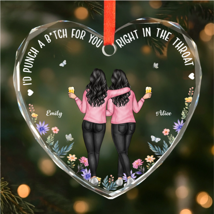 Custom Heart Acrylic Ornament - Personalized Christmas Best Friend Birthday Gifts For Women, Besties, Sisters, BFF - Sisters By Choice