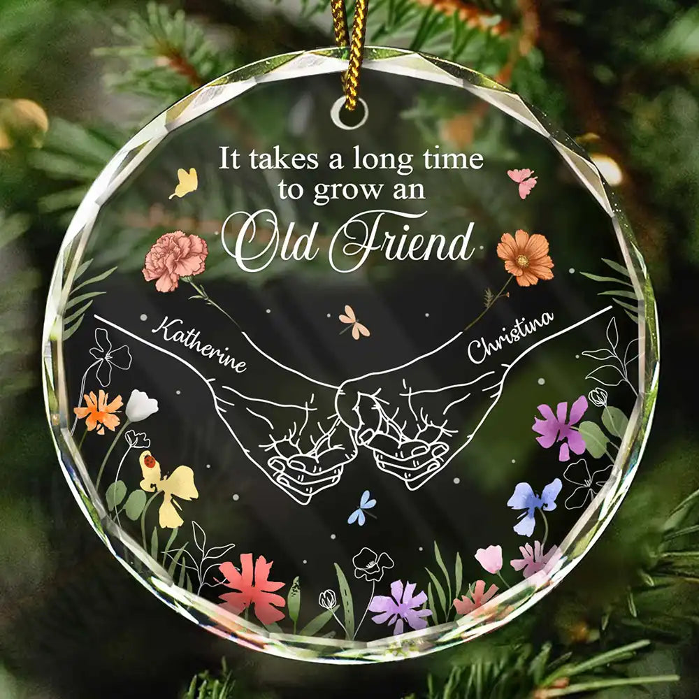 Birth Flower Hands Grow An Old Friend - Personalized Circle Acrylic Ornament