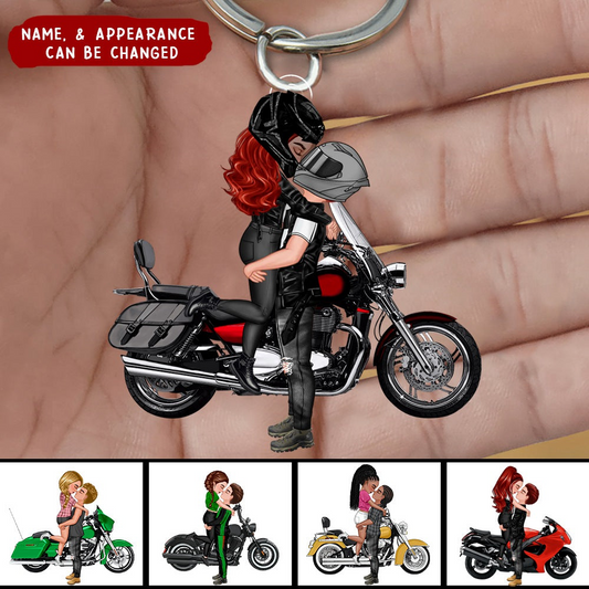 Kissing Doll Motorcycle Couple - Personalized Keychain