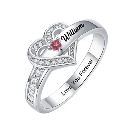 Personalized Name Heart Promise Birthstone Memorial 925 Silver Ring