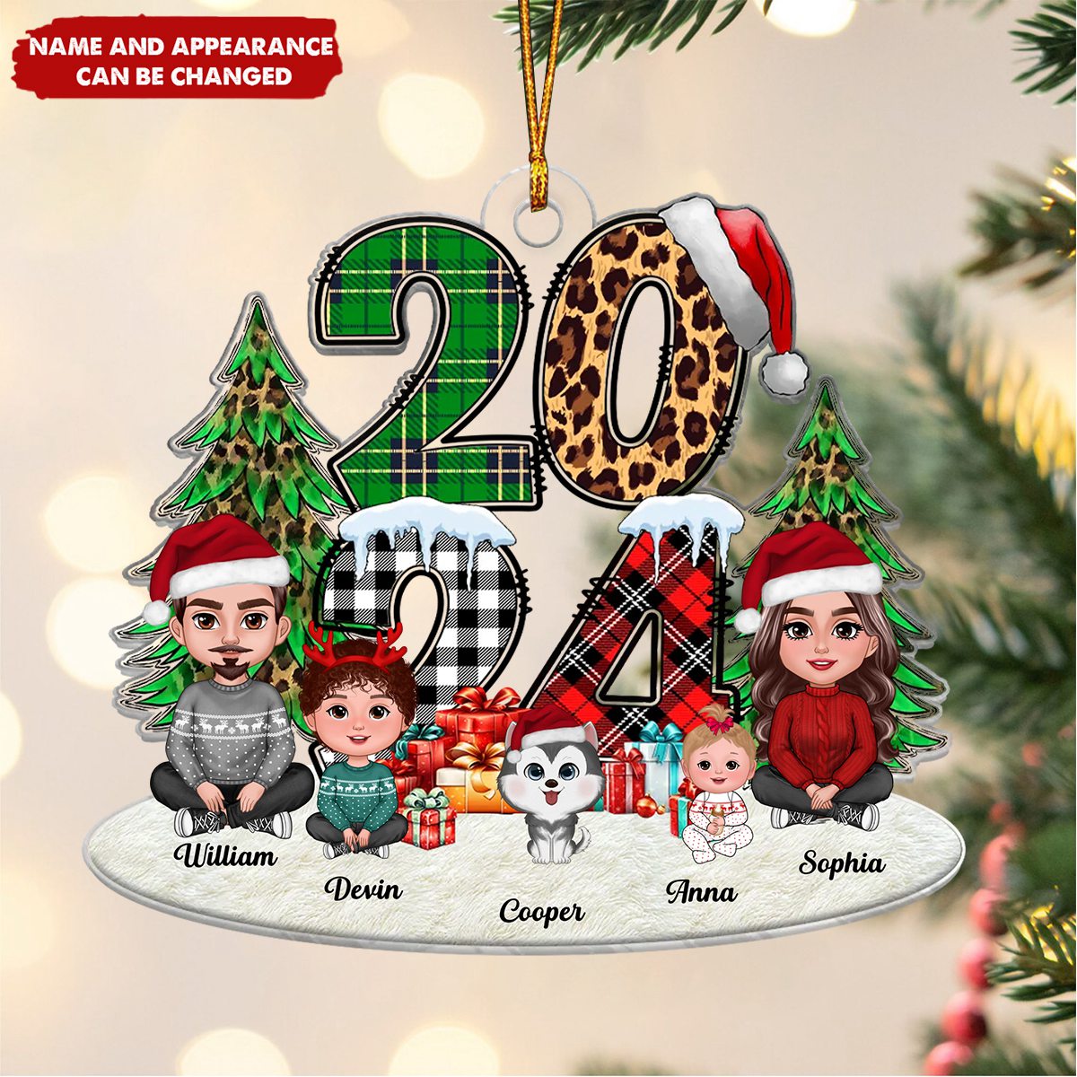 Christmas Family Sitting 2024 Stacked Pattern Personalized Acrylic Ornament