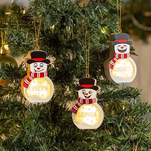 Personalised Cute Snowman LED Light Wooden Ornament with Name Christmas Tree Stocking Decor Winter Holiday Party Favors Gift for Family Kids