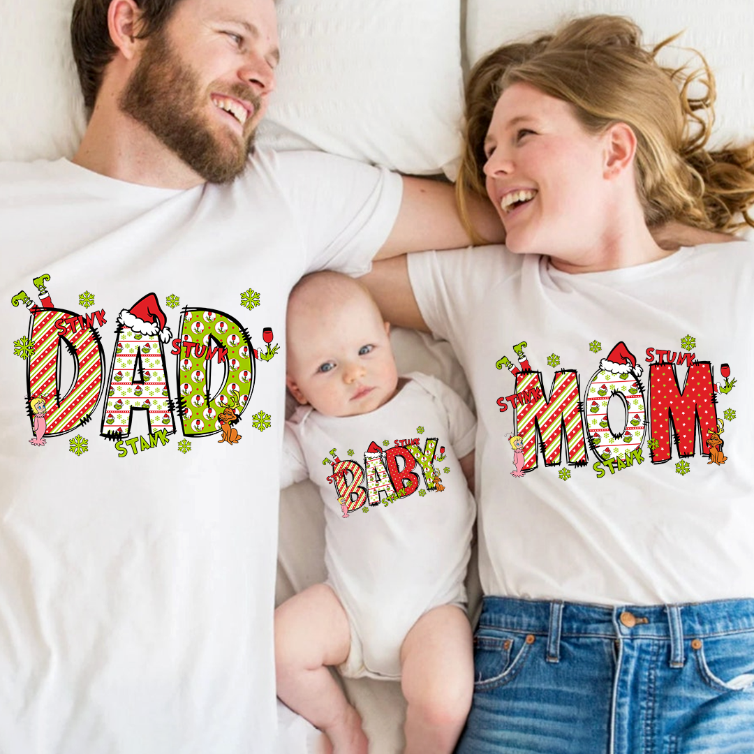 Family outfit matching set mom dad,Custom Nickname Family, Merry Christmas 2024 T-Shirt