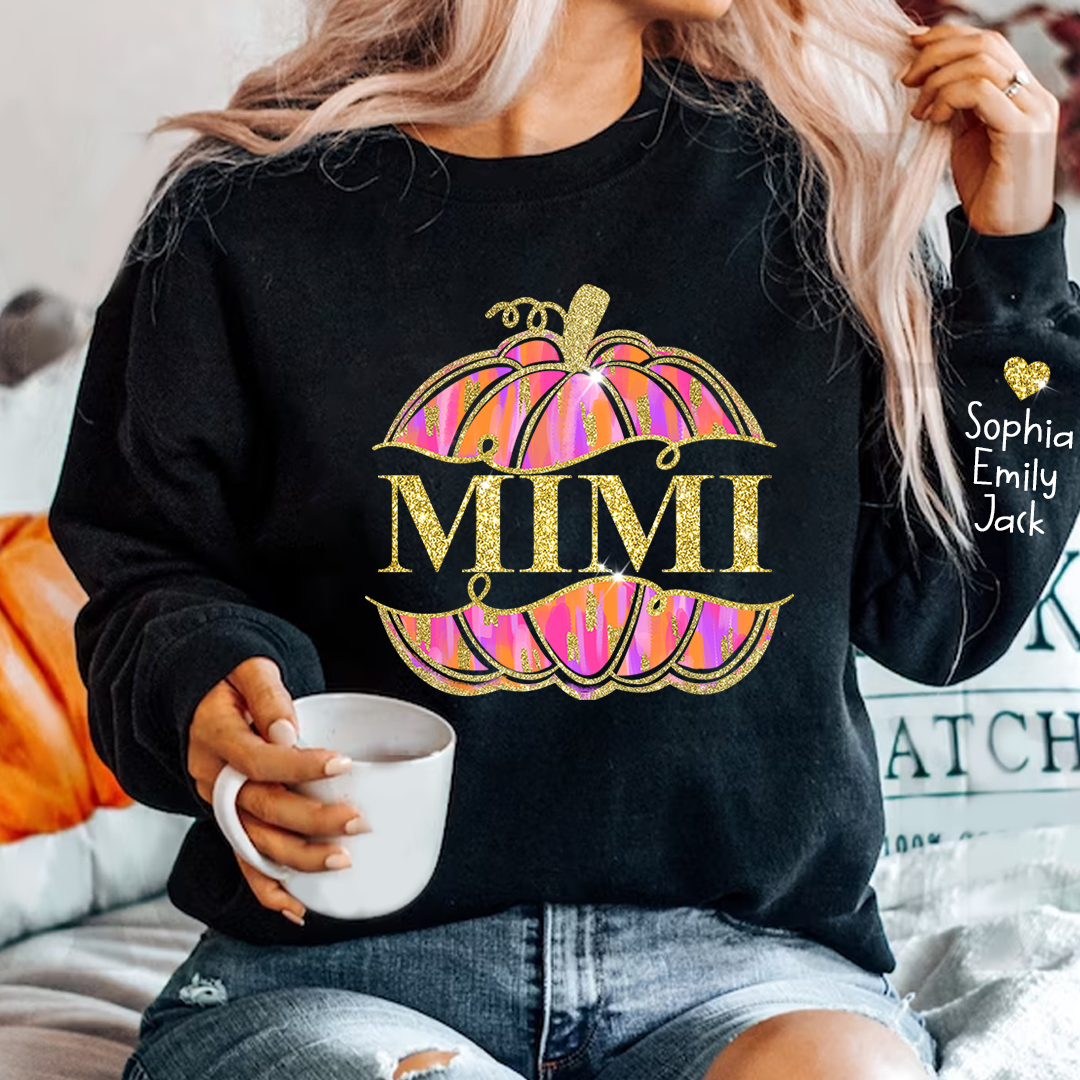 Mimi Pumpkin Glitter And Kids Autumn Sweatshirt