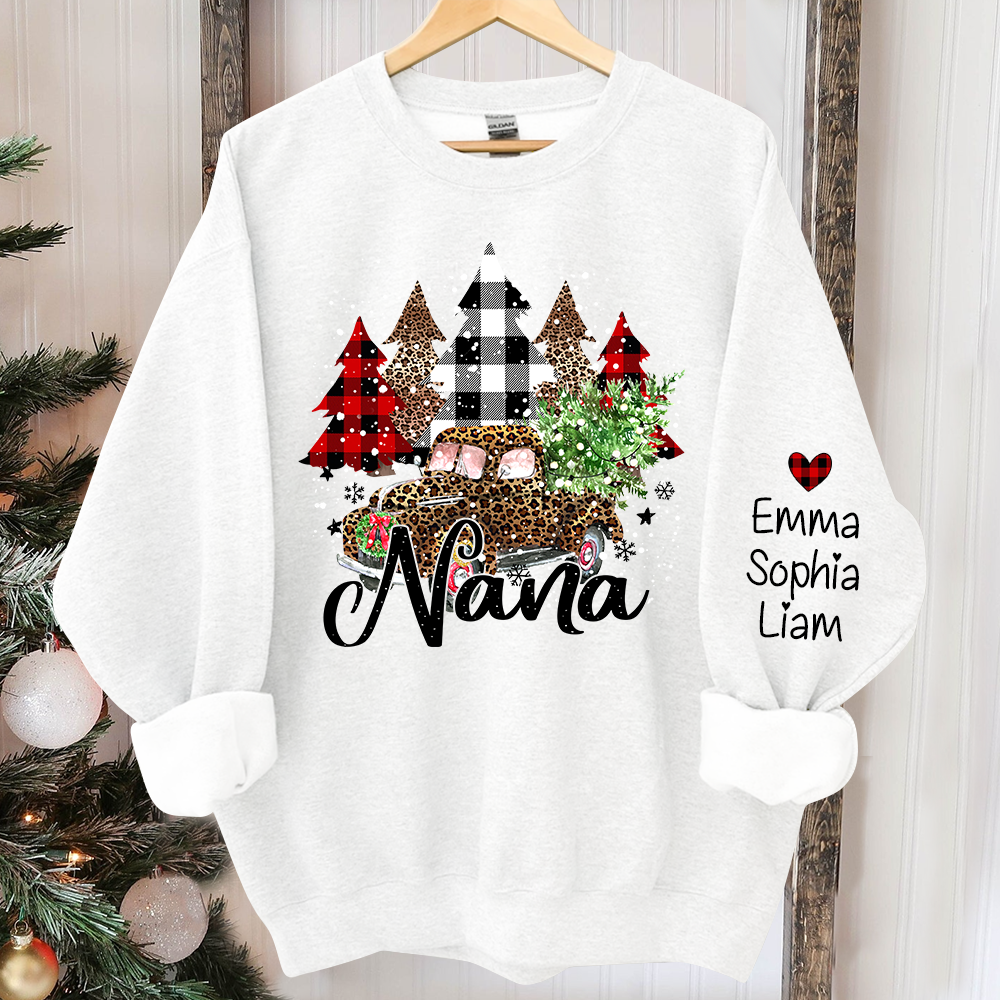 Nana Truck Christmas Sweatshirt, Custom Nana And Kids Tree Christmas, Grandma Gift TH Sweatshirt