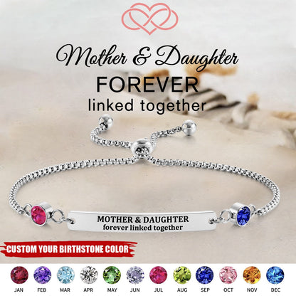 Personalized Mother & Daughter Forever Linked Together Custom Birthstones Bracelet