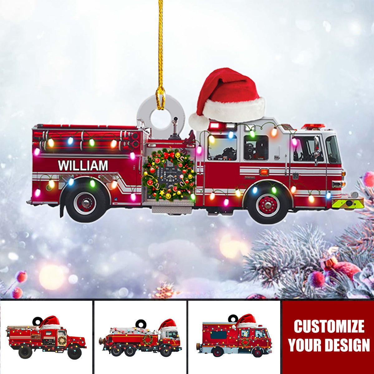 Personalized Firefighter Red Truck Christmas Ornament