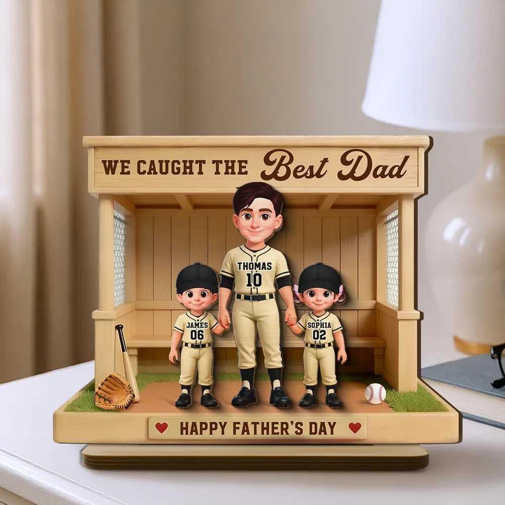 We Caught The Best Dad Baseball Dugout - Personalized 2-Layered Wooden Plaque - Father's Day Gift For Baseball Dad