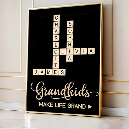 Grandkids Make Life Grand Heart Crossword Puzzle Art Personalized Poster