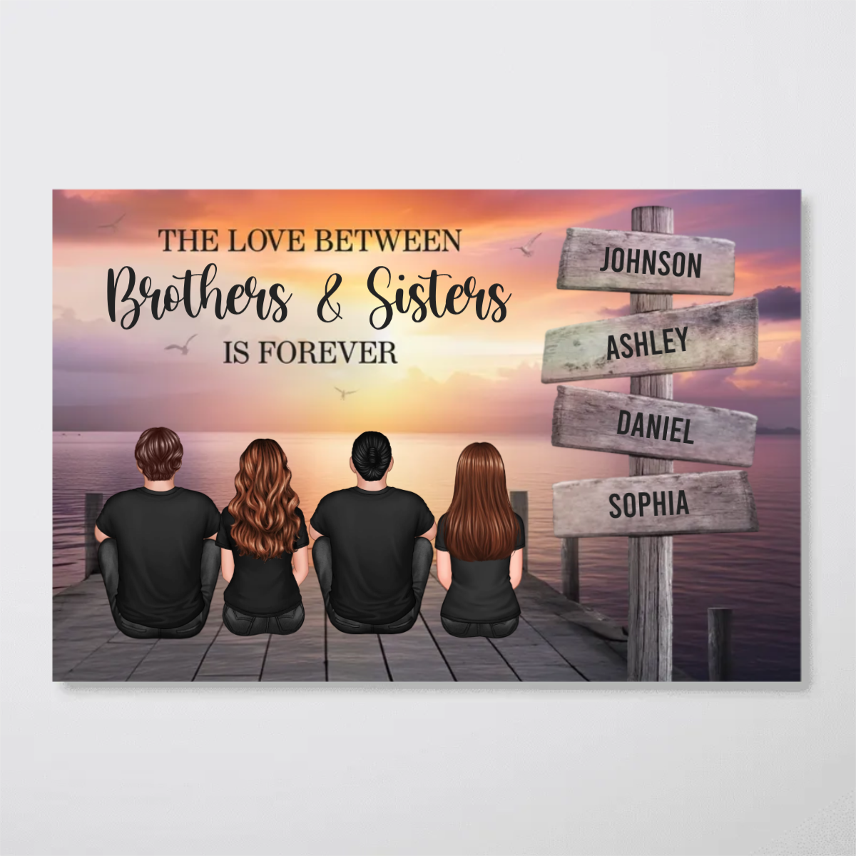 Brothers & Sisters Forever Linked Together Sign Posts Personalized Poster, Home Decoration, Gift For Siblings